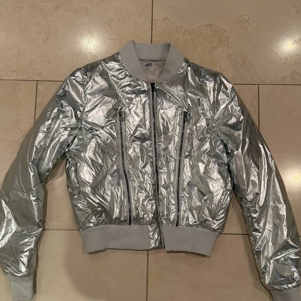 Silver Metallic Women's Bomber Jacket - Picture 3 of 6